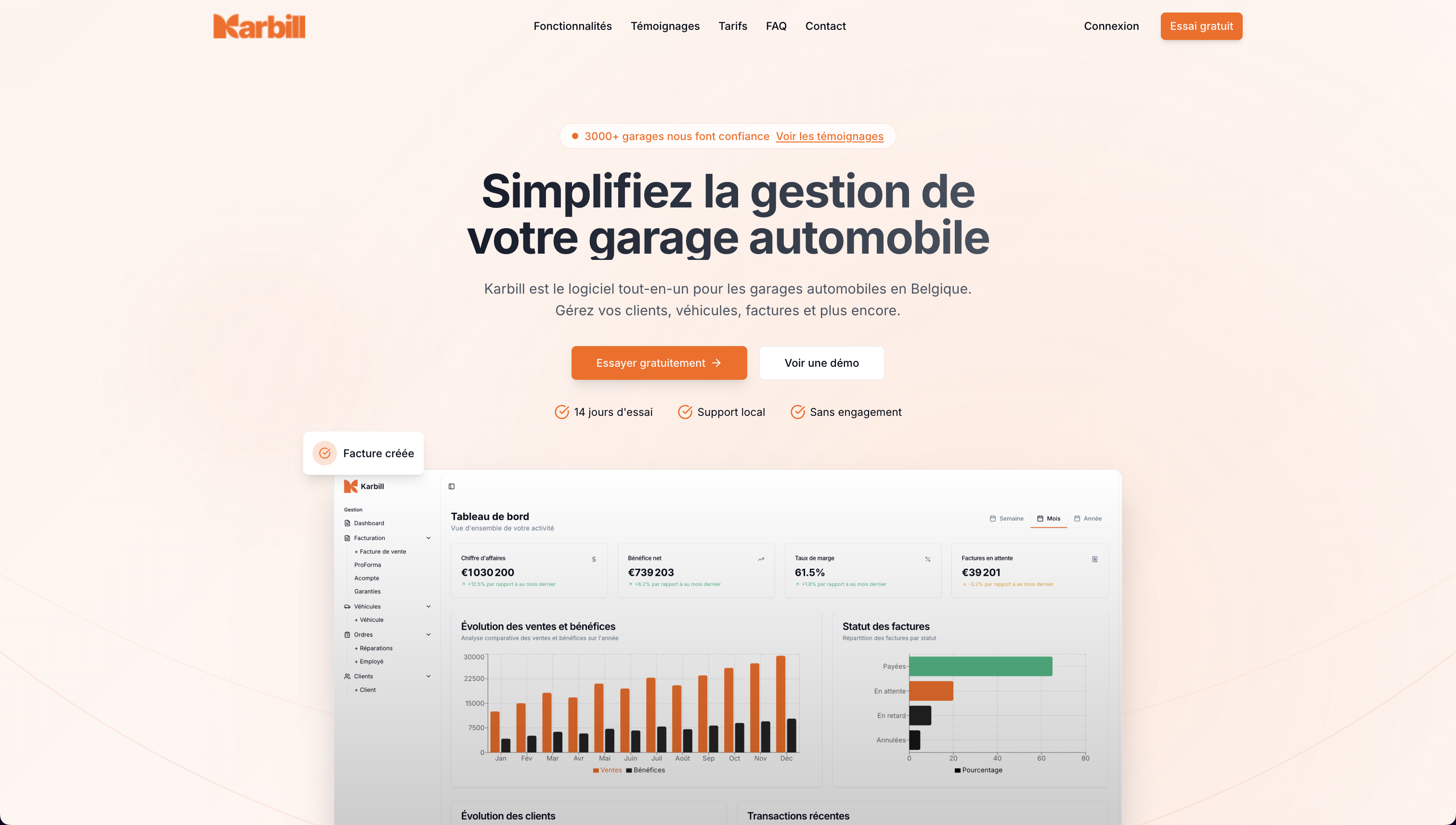 Dashboard principal de Karbill